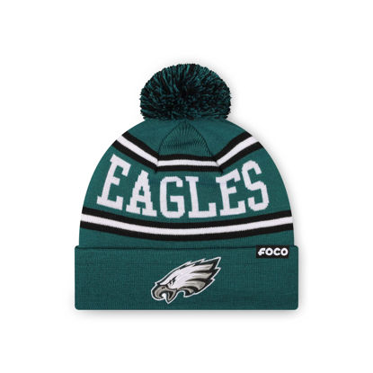 Picture of FOCO Philadelphia Eagles NFL Logo Stripe Pom Beanie Hat, Team Color
