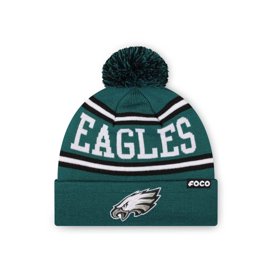 Picture of FOCO Philadelphia Eagles NFL Logo Stripe Pom Beanie Hat, Team Color