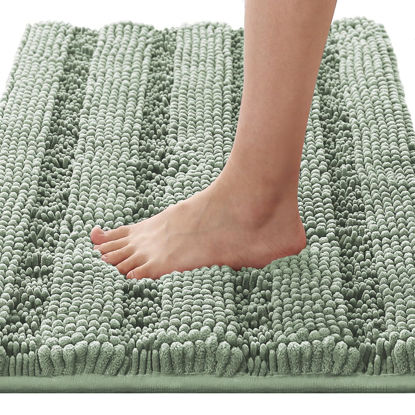 Picture of H.VERSAILTEX Bath Rugs for Bathroom Non Slip Bath Mats Extra Thick Chenille Striped Rug 20" x 32" Absorbent Non Skid Fluffy Soft Shaggy Washable Dry Fast Plush Mat for Indoor, Bath Room, Tub - Sage