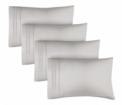 Picture of Queen Pillow Cases Set of 4 - Ultra Soft Hotel Quality Pillowcase Covers - Comfy Cozy Bedding for Women, Men, Kids & Teens - Machine Washable Pillow Protectors - 4 Pieces Set - Queen Size Light Grey