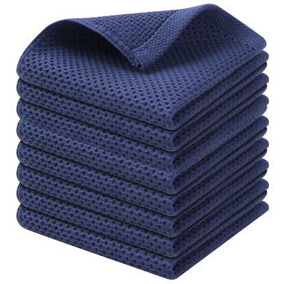 Picture of Kitinjoy 100% Cotton Kitchen Dish Cloths, 8 Pack Waffle Weave Ultra Soft Absorbent Dish Towels for Drying Dishes Quick Drying Kitchen Towels Dish Rags, 12 X 12Inch, Navy Blue