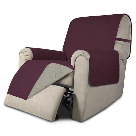 Picture of Easy-Going Recliner Chair Slipcover Reversible Sofa Cover Water Resistant Couch Cover Furniture Protector with Elastic Straps for Pets Dog (Recliner 22 inch, Wine/Beige)