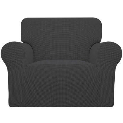 Picture of Easy-Going Stretch Oversized Chair Sofa Slipcover 1-Piece Couch Sofa Cover Furniture Protector Soft with Elastic Bottom for Kids Spandex Jacquard Fabric Small Checks Dark Gray