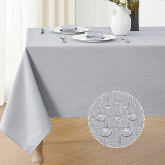 Picture of Veblandy Textured Rectangle Tablecloth 52x70 inch Table Cloth Water Resistant Wrinkle Free Spill-Proof, Decorative Fabric Table Cover Washable for Banquet Parties Event Holiday Dinner, Light Grey