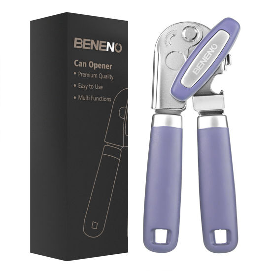 Picture of Can Opener Manual, Can Opener with Magnet, Hand Can Opener with Sharp Blade Smooth Edge, Handheld Can Openers with Big Effort-Saving Knob, Can Opener with Multifunctional Bottles Opener, Purple