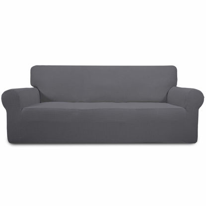 Picture of Easy-Going Stretch Oversized Sofa Slipcover 1-Piece Sofa Cover Furniture Protector Couch Soft with Elastic Bottom for Kids, Polyester Spandex Jacquard Fabric Small Checks Gray