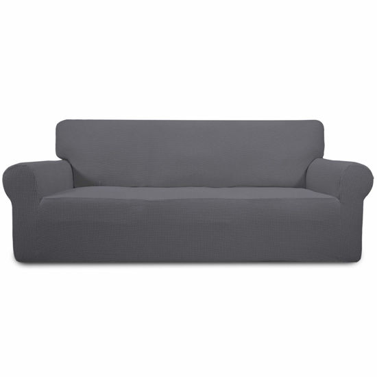 Picture of Easy-Going Stretch Oversized Sofa Slipcover 1-Piece Sofa Cover Furniture Protector Couch Soft with Elastic Bottom for Kids, Polyester Spandex Jacquard Fabric Small Checks Gray