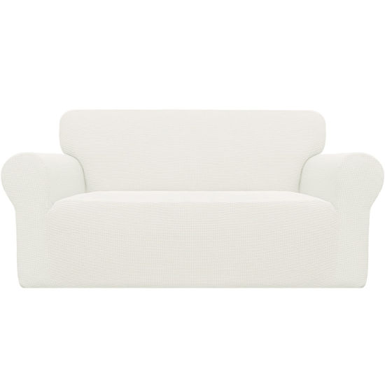 Picture of Easy-Going Stretch Oversized Loveseat Slipcover 1-Piece Sofa Cover Furniture Protector Couch Soft with Elastic Bottom for Kids Polyester Spandex Jacquard Fabric Small Checks Cream