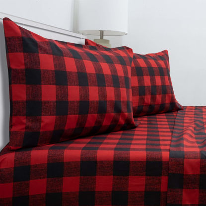 Picture of Twin XL Sheets - Breathable Luxury Sheets with Full Elastic & Secure Corner Straps Built In - 1800 Supreme Collection Extra Soft Deep Pocket Bedding Set, Sheet Set, Twin XL, Buffalo Check Burgundy