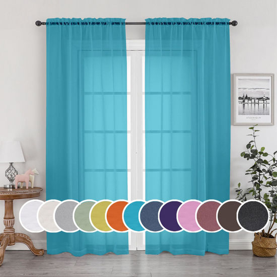 Picture of OWENIE Sheer Marine Curtains, Sheer Curtains 84 inch Length 2 Panels Set, Rod Pocket Voile Fimly Sheer Drapes for Living Room/Bedroom, 2pcs, Each 42" W x 84" L