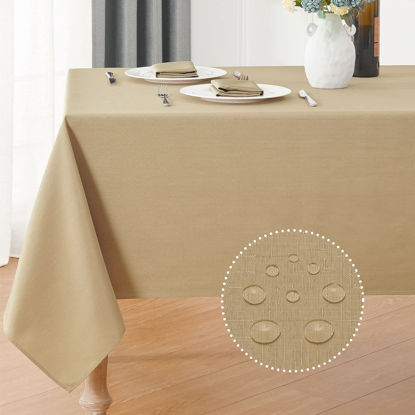 Picture of Veblandy Faux Linen Rectangle Tablecloth Waterproof 60x84 inch Table Cloth Stain and Wrinkle Resistant Washable, Decorative Fabric Table Cover for Dining, Kitchen, Wedding and Parties, Coffee