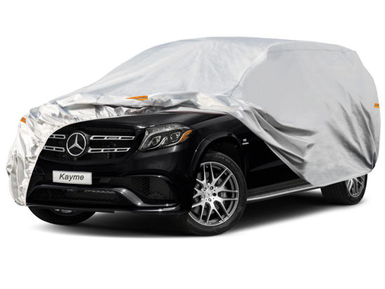 Picture of Kayme 6 Layers SUV Car Cover Waterproof All Weather for Automobiles, Outdoor Large SUV Cover Rain Sun UV Protection, Universal Fit for BMW X7, Buick Enclave, Lexus LX570, Mercedes GLS (201-206 inch)