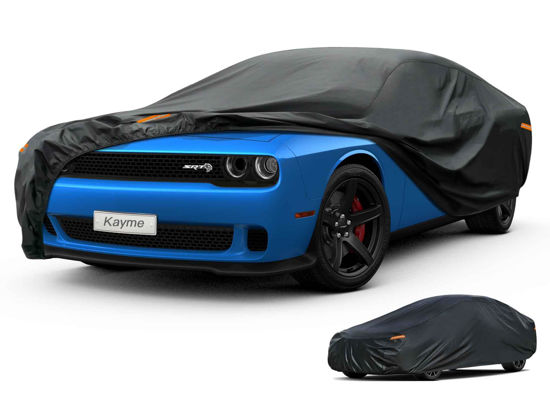 Picture of Kayme 7 Layers Car Cover Waterproof All Weather for Automobiles, Outdoor Full Cover Rain Sun UV Snow Protection, Universal Fit for Dodge Challenger, Ford Thunderbird, Pontiac Firebird.(194-208 inch).