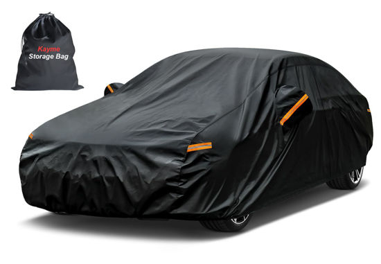 Picture of Kayme 7 Layers Heavy Duty Car Cover Waterproof All Weather, Full Exterior Cover Outdoor Snow Sun Uv Protection with Zipper for Automobiles, Universal Fit for Sedan (194-208 inch)
