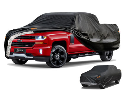 Picture of Kayme 7 Layers Truck Cover Waterproof All Weather, Universal Fit Chevy Silverado, GMC Sierra, Ford F150/F 150 Heavy Duty Outdoor Pickup Cover Snow Uv Sun Protection, (Length Up to 250 inch) XXL/Black.