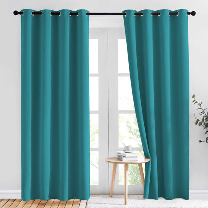 Picture of NICETOWN Peacock Teal Blackout Curtains 84inch Length 2 Panels Set - Chic Thermal Insulated Grommet Room Darkening Window Drapes for Bedroom/Living Room, W52 x L84