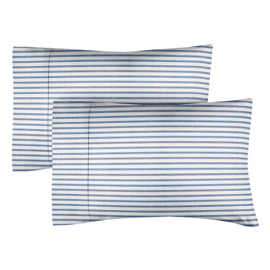 Picture of Queen Pillow Cases Set of 2 - Ultra Soft Hotel Quality Pillowcase Covers - Comfy Cozy Bedding for Women, Men, Kids & Teens - Machine Washable Pillow Protectors - 2 Pieces Set - Queen Size Blue Stripes