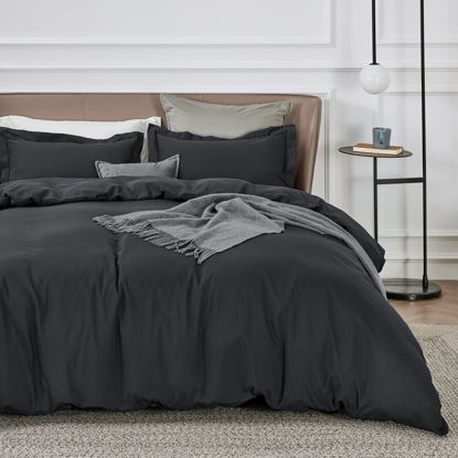 Picture of Bedsure Black Duvet Cover Full Size - Soft Double Brushed Duvet Cover for Kids with Zipper Closure, 3 Pieces, Includes 1 Duvet Cover (80"x90") & 2 Pillow Shams, NO Comforter