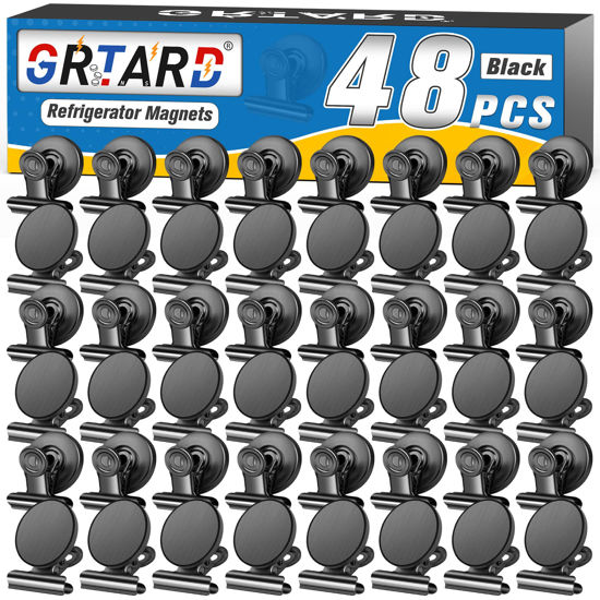 Picture of 48pack Fridge Magnets Refrigerator Magnets Magnetic Clips Heavy Duty Detailed List Display Fasteners on Home (Black, 48)