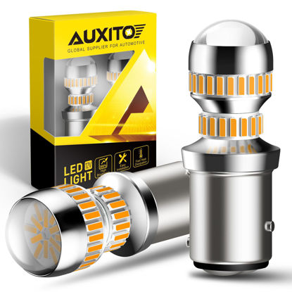 Picture of AUXITO Upgraded 1157 LED Bulb Amber Yellow 400% Super Bright 2057 2357 7528 BAY15D LED Replacement Light Kit for Front Rear Turn Signal Light Blinker Parking DRL Tail Lights, Pack of 2