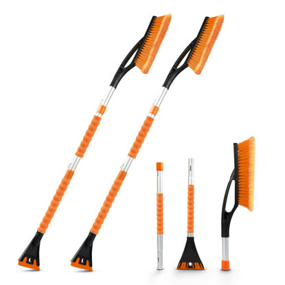 Picture of EcoNour 43" Ice Scrapers for Car Windshield Extendable | 3 Parts Detachable Telescopic Snow Brush for Car, Trucks, SUV | Long Snow Scraper with Brush | Car Winter Accessories (2 Pack)