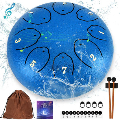 Picture of [2024 Newest] Steel Tongue Drum: 6 Inch 8 Notes Rain Drum for Outdoor Use, Hang Drum Instrument, Handpan Drum for Kids, Sound Healing Meditation (Sky Blue)