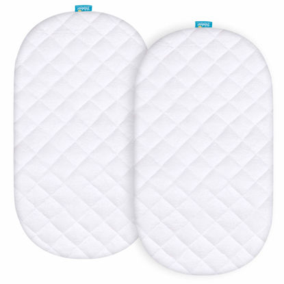 Picture of Bassinet Mattress Pad Cover Compatible with Chicco LullaGlide™ 3-in-1 Stationary Baby Bassinet, 2 Pack, Waterproof Quilted Ultra Soft Viscose Made from Bamboo Terry Surface, Breathable and Easy Care