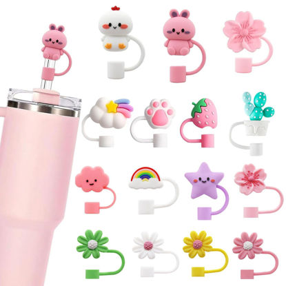 Picture of 15Pcs Stanley Straw Cap, 10mm Cute Straw Toppers for Tumblers, Silicone Straw cover for 30&40oz -19