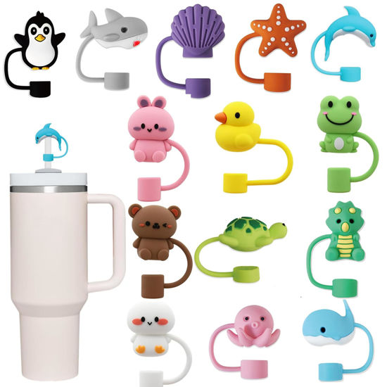 Picture of 14Pcs Stanley Straw Cap, 10mm Cute Straw Toppers for Tumblers, Animal Silicone Straw cover for 30&40oz -22
