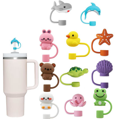 Picture of 11Pcs Stanley Straw Cap, 10mm Cute Straw Toppers for Tumblers, Animal Silicone Straw cover for 30&40oz -23
