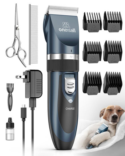 Picture of oneisall Dog Clipper Low Noise, Dog Grooming Kit with Rechargeable, Dog Shaver Cordless Electric Quiet Hair Clipper Set for Dog Cats Pets（Navy）