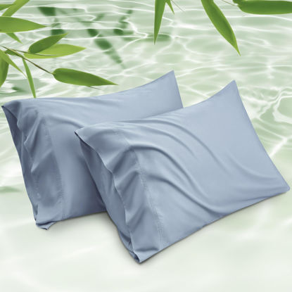 Picture of Bedsure Cooling Pillow Cases Standard Size 2 Pack, Rayon Derived from Bamboo Cooling Pillowcase for Hot Sleepers, Soft & Silky Pillow Covers with Envelope Closure, Gifts, Grey Blue, 20x26 Inches