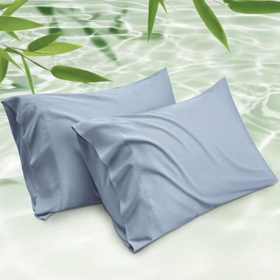 Picture of Bedsure Cooling Pillow Cases Standard Size 2 Pack, Rayon Derived from Bamboo Cooling Pillowcase for Hot Sleepers, Soft & Silky Pillow Covers with Envelope Closure, Gifts, Grey Blue, 20x26 Inches
