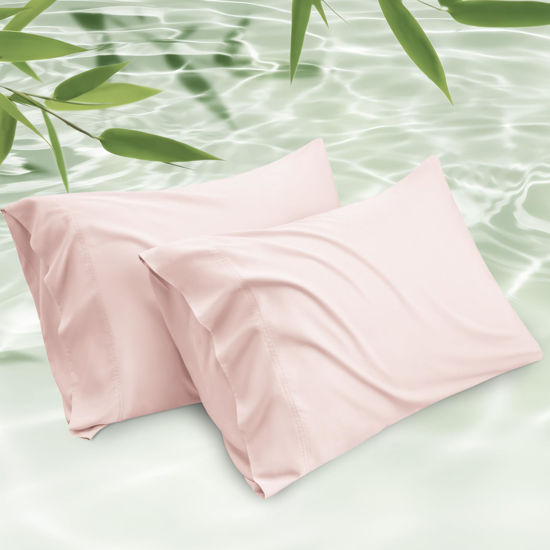Picture of Bedsure King Size Pillow Cases Set of 2, Rayon Derived from Bamboo Pink Pillowcase, Cooling Pillow Cases for Hot Sleepers, Soft & Silky Pillow Covers with Envelope Closure, Gifts, 20x36 Inches