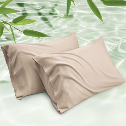 Picture of Bedsure King Size Pillow Cases Set of 2, Rayon Derived from Bamboo Khaki Pillowcase, Cooling Pillow Cases for Hot Sleepers, Soft & Silky Pillow Covers with Envelope Closure, Gifts, 20x36 Inches