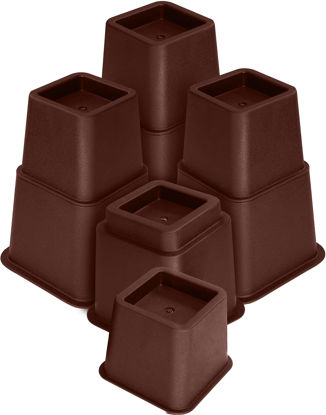 Picture of Utopia Bedding Adjustable Bed Furniture Risers - Elevation in Heights 3, 5 or 8 Inch Heavy Duty Risers for Beds - Supports up to 1,300 lbs - (Set of 4 Riser, Reddish Brown)