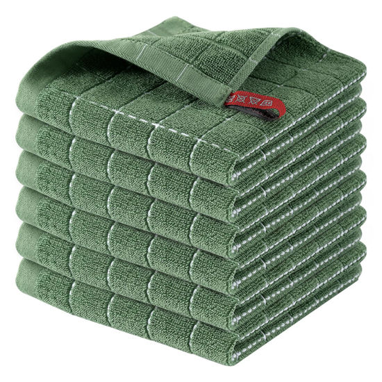 Picture of Homaxy 100% Cotton Terry Kitchen Dish Cloths, Ultra Soft and Absorbent Dish Towels for Kitchen, Suitable for Drying and Washing Dishes, 6 Pack, 12 x 12 Inches, Grass Green