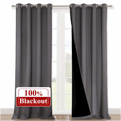 Picture of NICETOWN 100% Blackout Blinds, Set of 2, 52 inches x 120 inches, Laundry Room Decor Window Treatment Curtains for Large Patio Sliding Door, Thermal Insulated Grey Curtains for Bedroom