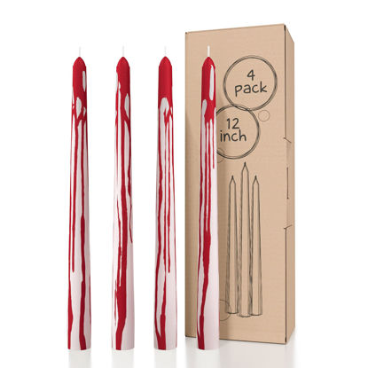 Picture of CANDWAX 12 inch Taper Candles Set of 4 - Unscented Candles Taper Burning for 10 Hours - No Drip Taper Candles Ideal as Halloween Candles or Other Themed Candles - Blood White Candles