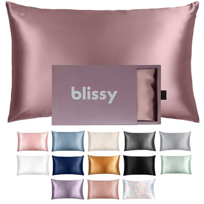 Picture of Blissy Silk Pillowcase - 100% Pure Mulberry Silk - 22 Momme 6A High-Grade Fibers - Silk Pillow Cover for Hair & Skin - Regular, Queen & King with Hidden Zipper (King, Plum)