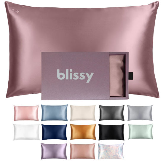 Picture of Blissy Silk Pillowcase - 100% Pure Mulberry Silk - 22 Momme 6A High-Grade Fibers - Silk Pillow Cover for Hair & Skin - Regular, Queen & King with Hidden Zipper (King, Plum)