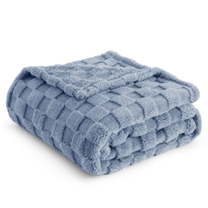 Picture of Bedsure Ashley Blue Fleece Blanket for Couch - Super Soft Cozy Twin Blankets for Women, Cute Small Throws for Girls, 60x80 Inches