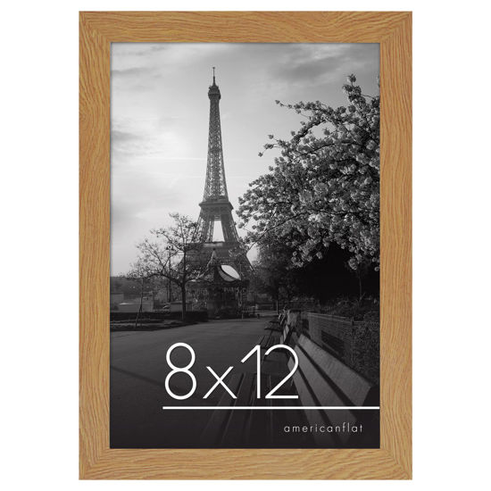 Picture of Americanflat 8x12 Picture Frame in Oak - Composite Wood with Shatter Resistant Glass - Horizontal and Vertical Formats for Wall and Tabletop
