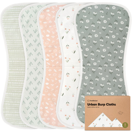 Picture of Organic Burp Cloths for Baby Boys and Girls - 5-Pack Super Absorbent Burping Cloth, Burp Clothes, Soft & Plush, Newborn Milk Spit Up Rags, Burpy Cloth Bib for Unisex, Burping Rags (Fleur)