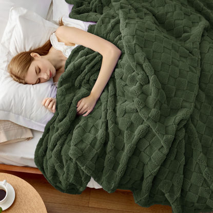 Picture of Bedsure Bronze Green Fleece Blanket for Couch - Super Soft Cozy Queen Blankets for Women, Cute Small Throws for Girls, 90x90 Inches