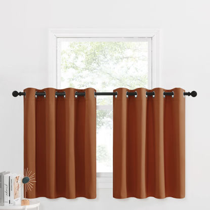 Picture of NICETOWN Kitchen Curtains - Room Darkening Thermal Insulated Thick Soft Valances, 36 Inch Length Short Curtains for Living Room/Bathroom Decor, 2 Panels, 52" W x 36" L, Burnt Orange