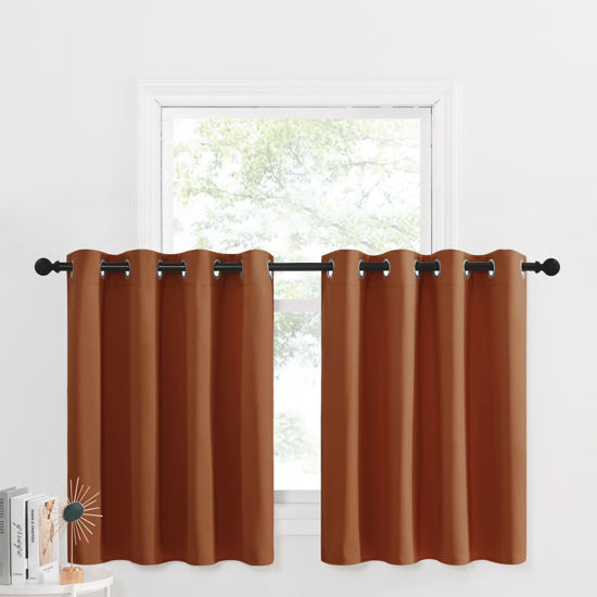 Picture of NICETOWN Kitchen Curtains - Room Darkening Thermal Insulated Thick Soft Valances, 36 Inch Length Short Curtains for Living Room/Bathroom Decor, 2 Panels, 52" W x 36" L, Burnt Orange