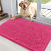 Picture of OLANLY Dog Door Mat for Muddy Paws 36x24, Absorbs Moisture and Dirt, Absorbent Non-Slip Washable Mat, Quick Dry Chenille, Mud Mat for Dogs, Entry Indoor Door Mat for Inside Floor, Hot Pink
