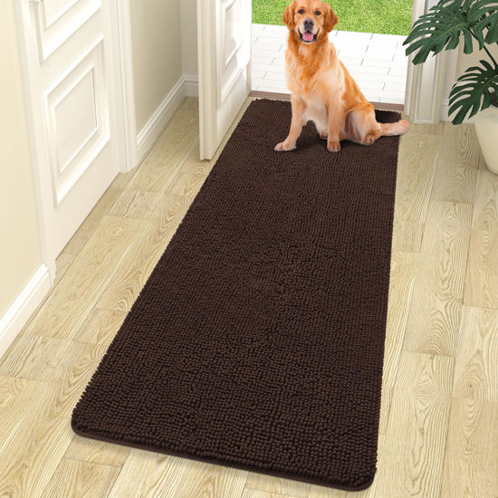 Picture of OLANLY Dog Door Mat for Muddy Paws 70x24, Absorbs Moisture and Dirt, Absorbent Non-Slip Washable Mat, Quick Dry Chenille, Mud Mat for Dogs, Entry Indoor Door Mat for Inside Floor, Brown