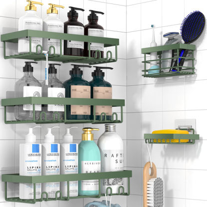 Picture of Moforoco Adhesive Shower Caddy Organizer Shelves Rack - 5 Pack Corner Bathroom Storage Organization, Home & Kitchen Decor Inside RV Accessories, Hanging First Apartment Household Camper Essentials